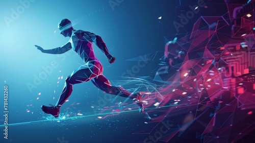 Sports science technology, futuristic polygon runner © Zaleman