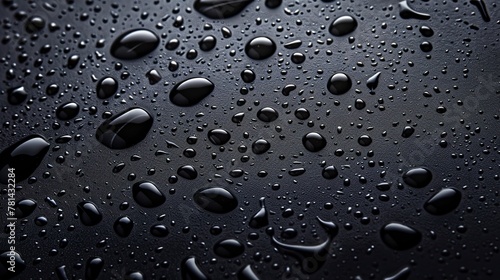 Black background with water drops creating a captivating contrast on a two-dimensional plane. Water drops on a minimalist scene radial gradient. © Vagner Castro