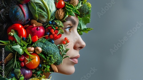 foods that are functional, health Superfood idea with high levels of antioxidants, vitamins, minerals, and omega 3. Different fruits, vegetables, seeds, and nuts in women