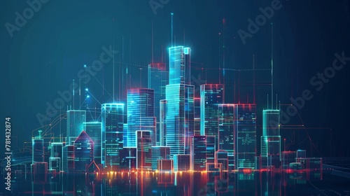 Building with digital technology element in a smart city concept or digital twin