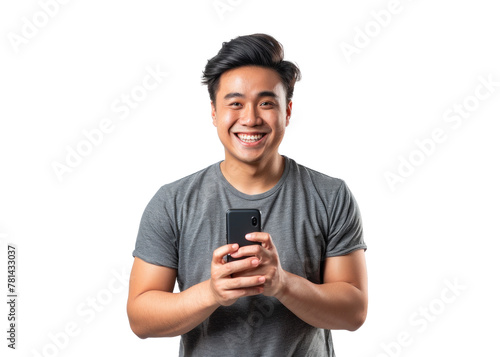 Young Asian Man Smiling with Smartphone