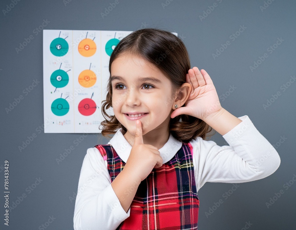 Cute little girl pointing her ear in body parts learning school chart ...