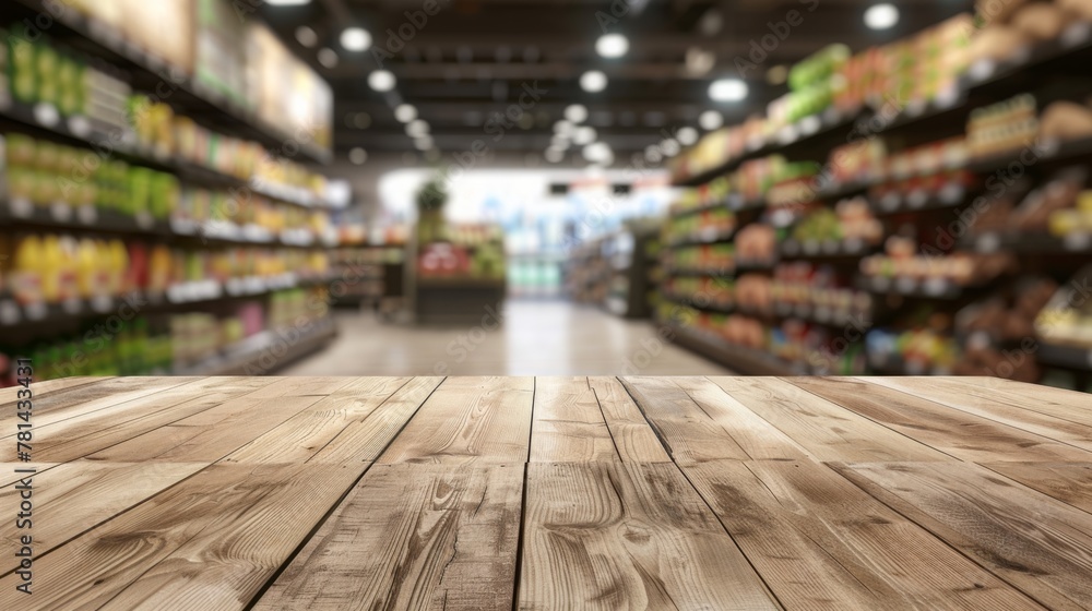 Wooden Surface in Supermarket Aisle