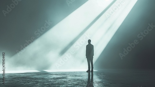 Man in silhouette standing in front of a light source.