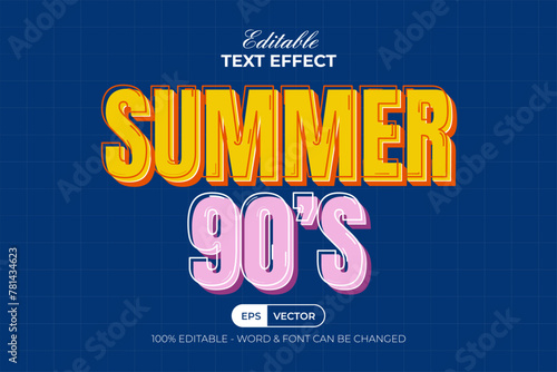 Summer 90's Text Effect Retro Pop Style. Editable Text Effect.