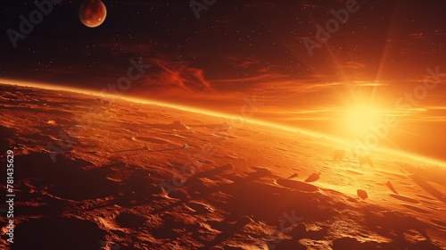 Sunrise Horizon on a Barren Extraterrestrial Surface photo