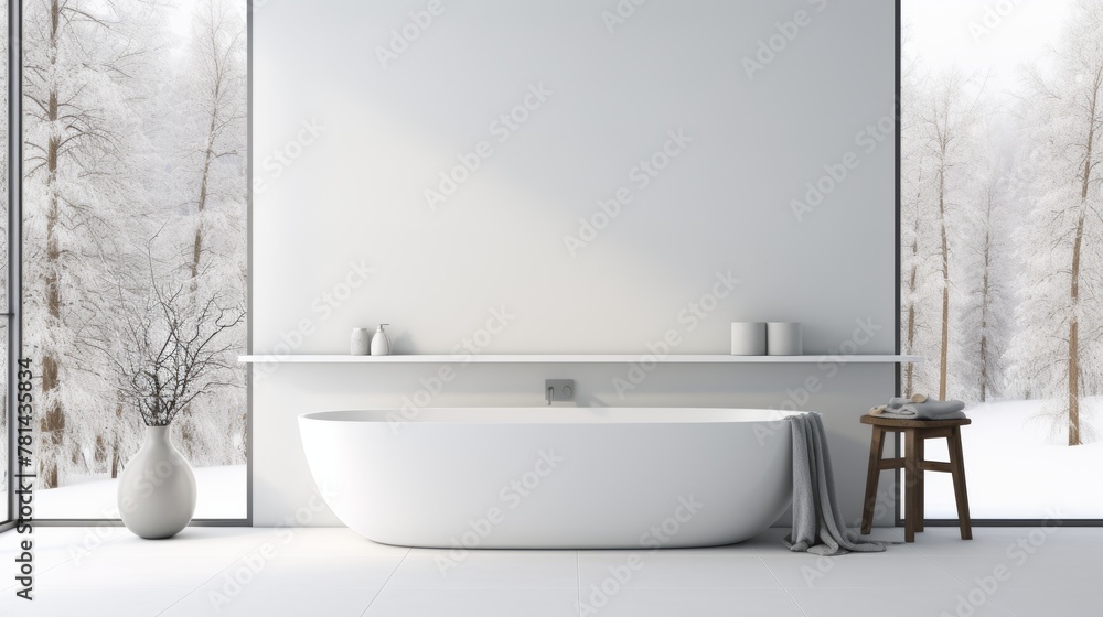 Fototapeta premium large modern white bathroom in minimalist style