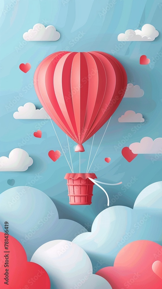 Balloon Floating Upward, Lightness of new thoughts and uplifting ideas, paper cut style