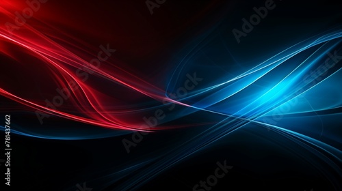 A blue and red wave with a dark background. The blue and red colors are contrasting and create a dynamic and energetic mood. The wave appears to be moving and flowing, giving the impression of motion