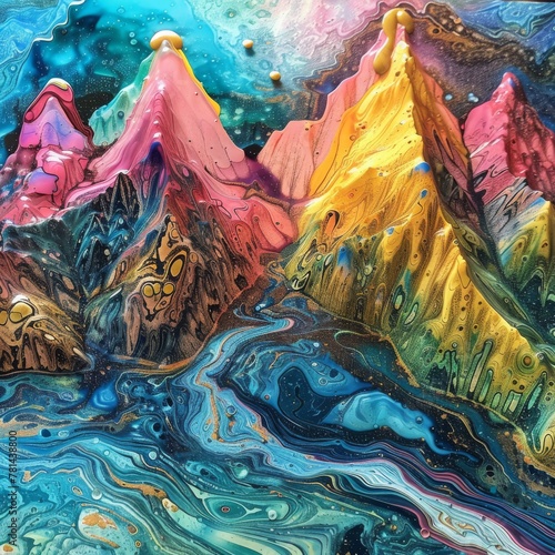 Abstract mountain. Color water art line.