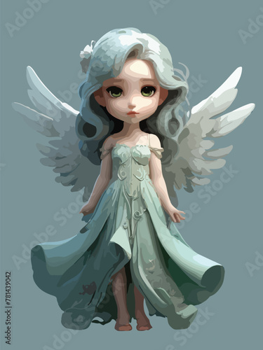 A chibi angel pale blue palette long pale green dress vector design
