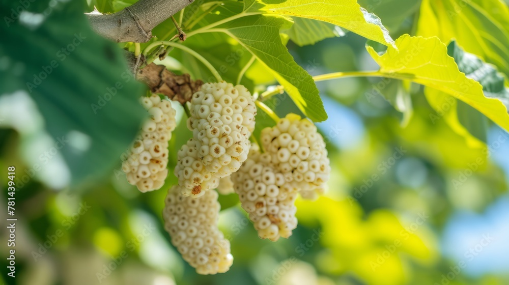 White mulberry harvest on a branch in the garden, agribusiness business concept, organic healthy food and non-GMO fruits with copy space
White mulberry harvest on a branch in the garden, agribusiness business concept, organic healthy food and non-GMO fruits with copy space