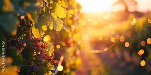 Beautiful sunset landscape view of grape plantations, wine business concept 