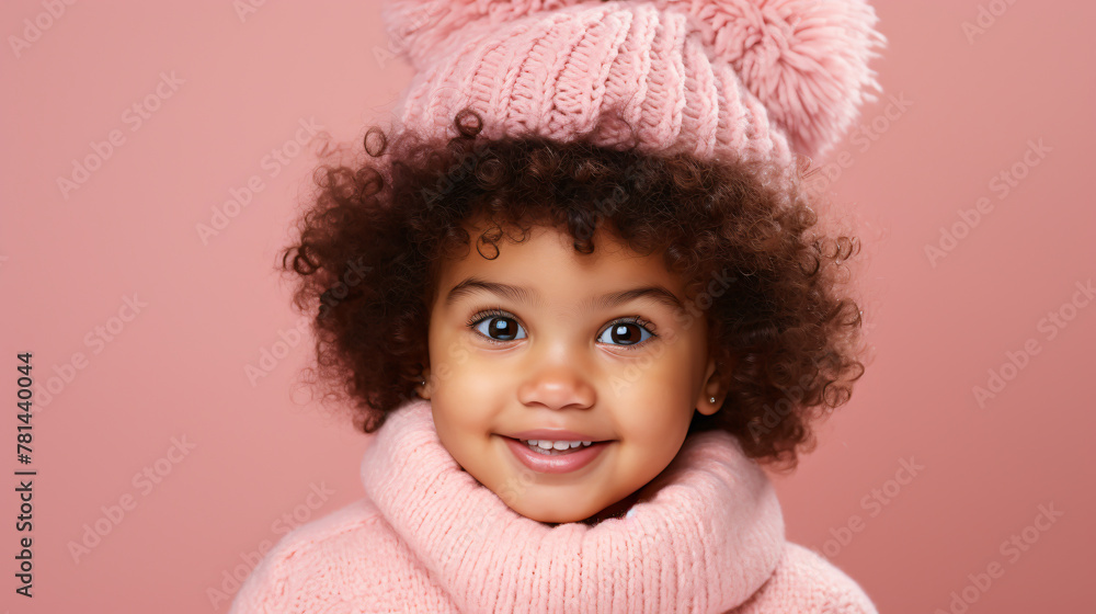 Portrait of a cute little african american child with curly hair on pink background. Portrait of a cute little african american child with curly hair on pink background.