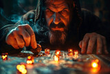 Mysterious Man Playing Board Game with Dice