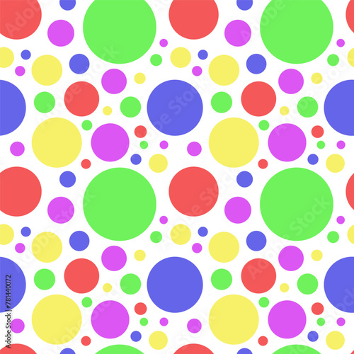 Abstract colorful pastel dynamic circles seamless pattern on white background, fabric texture, gift wrapping
