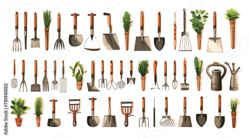 Illustration of gardening tools on white 2d flat ca