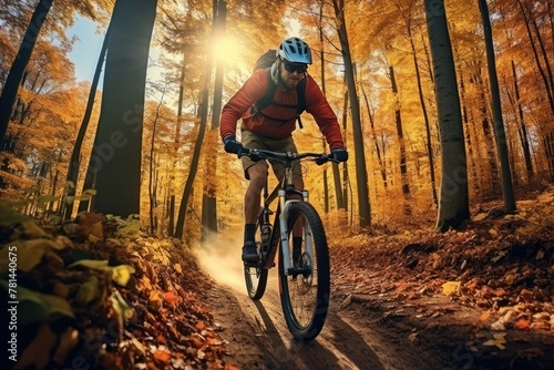Mountain biker riding on autumn trail © BetterPhoto