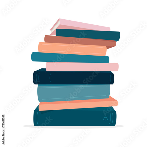 Vector stack of books. Pile of books isolated on white background. Colorful illustration	