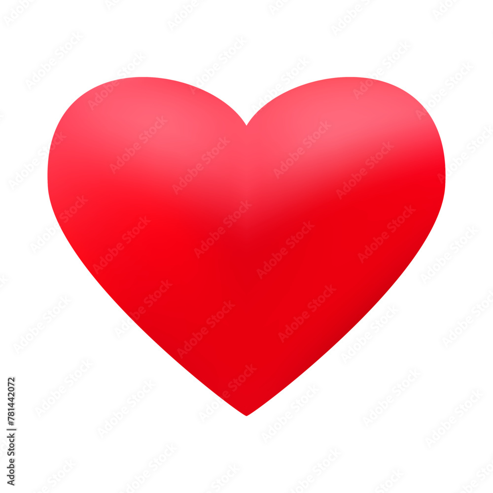 Red realistic heart icon on white background. 3d vector illustration.