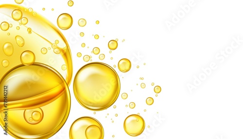 Golden Glycerin Gel Drops Isolated on White Background with Space for Text