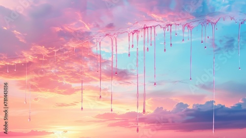 A sunset that drips like paint down a giant canvas in the sky, isolate on soft color background