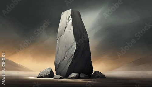Monolith rockstone on dark background, illustration