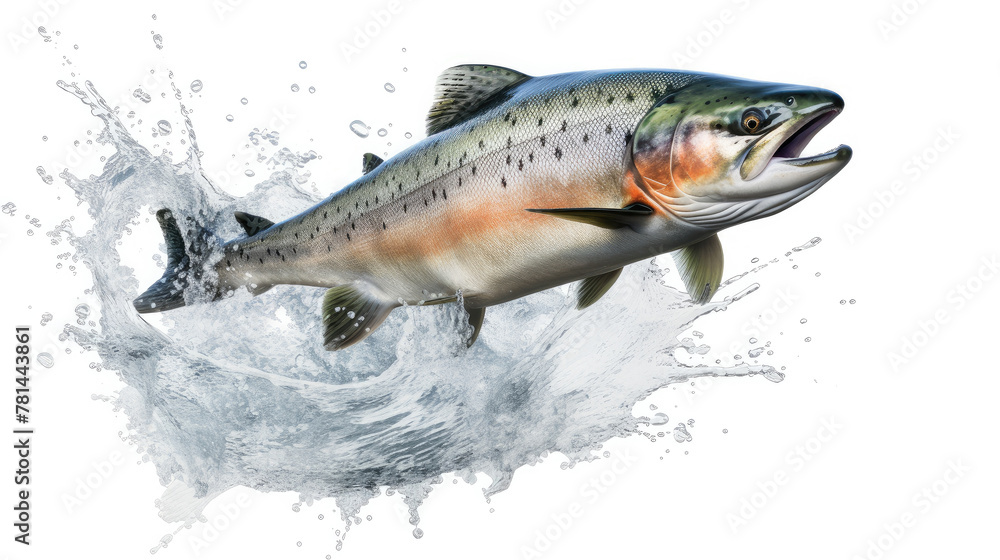 Obraz premium Large salmon or trout on a splash of water background.