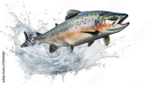 Large salmon or trout on a splash of water background.