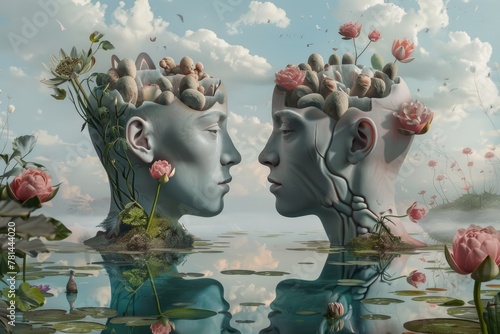 Expand the surrealist artwork into a series exploring different elements of the human experience such as love, illustration photo