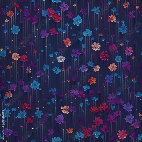 Beige, Red and blue flower pattern on a purple lilac background
