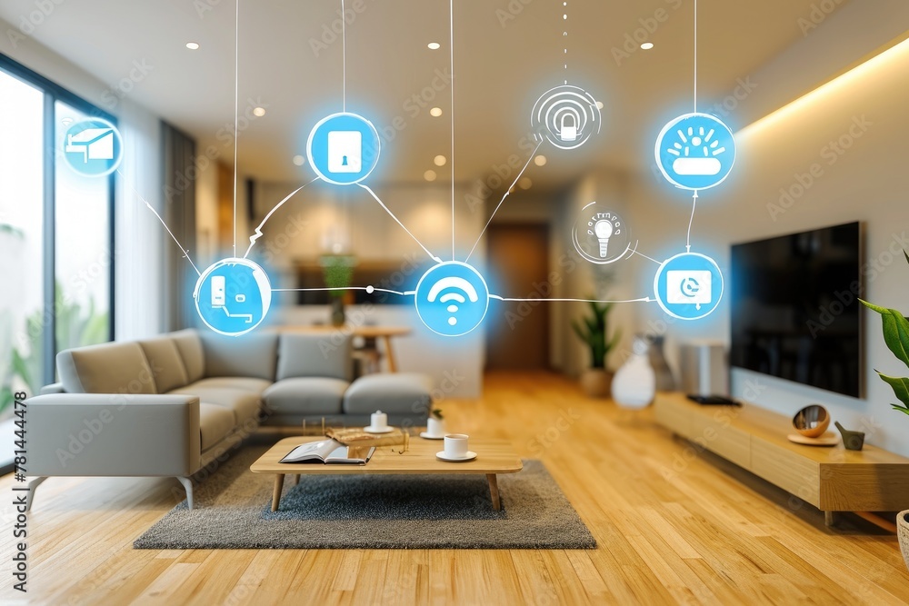 A photo of a smart home environment showing various IoT devices like ...