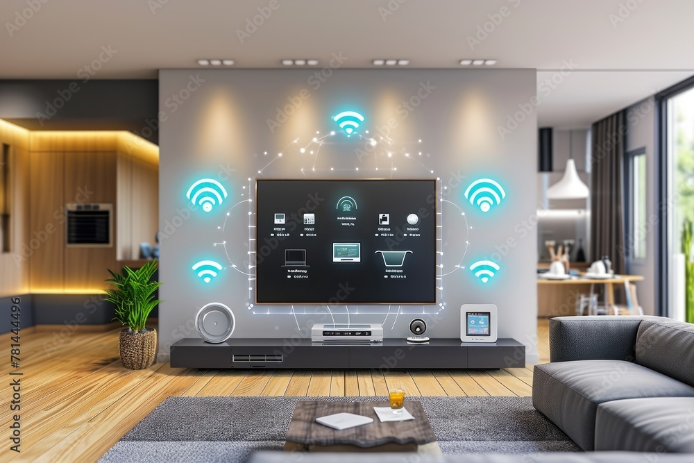 A photo of a smart home environment showing various IoT devices like ...
