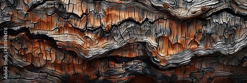 A detailed shot of a tree trunk displaying the rough texture of the brown bark, resembling a bedrock formation. This trunk could serve as building material or rock outcrop photo