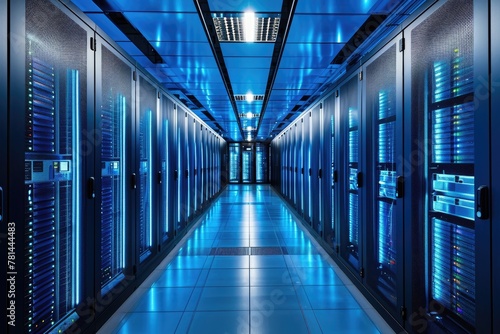 A photo of a cloud computing server room, efficiently utilizing geothermal energy for cooling and operation. The environment is tech-savvy and echoes sustainable practices photo