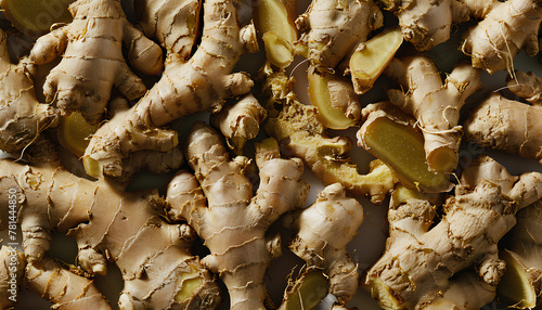 Texture of fresh ginger roots as background