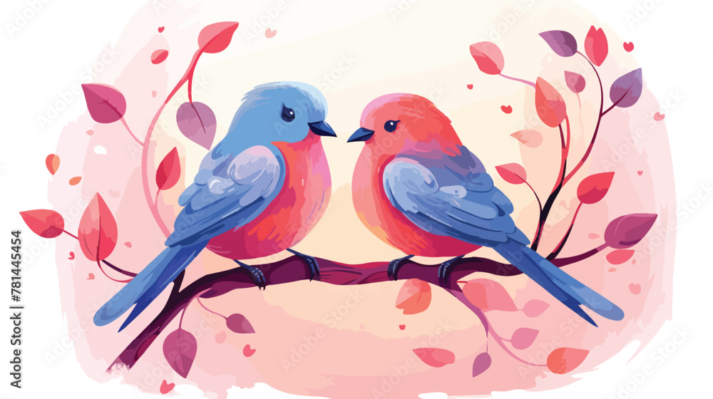 Illustration of love birds in love 2d flat cartoon