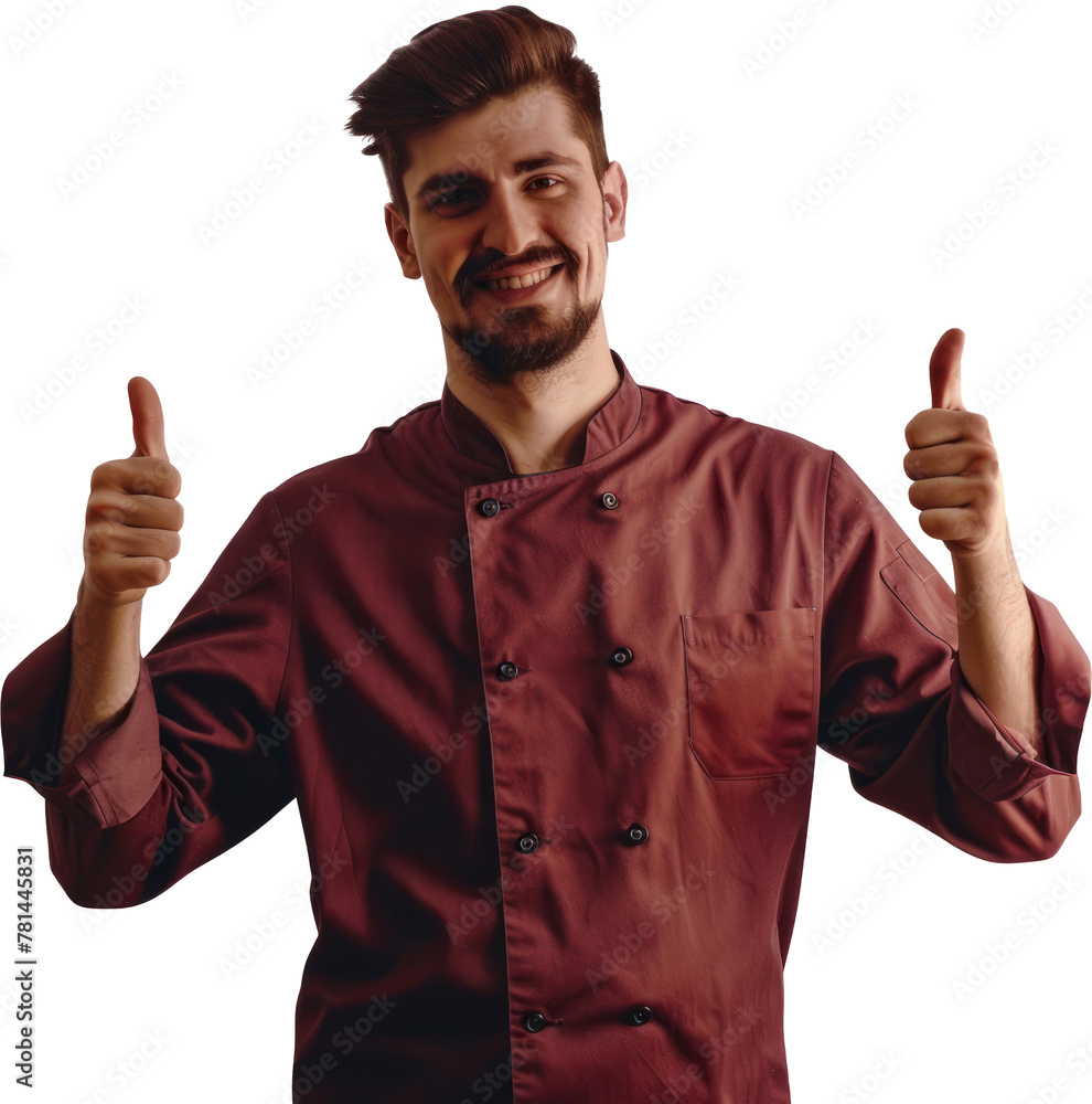 Confident young chef with double thumbs up cut out png on transparent background Confident young chef with double thumbs up cut out png on transparent background