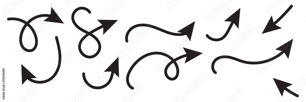 Hand drawn arrows doodle. Handmade sketch symbols set direction mark on a white background. vector illustration graphic design elements. Hand drawn arrows doodle. Handmade sketch symbols set direction mark on a white background. vector illustration graphic design elements.
