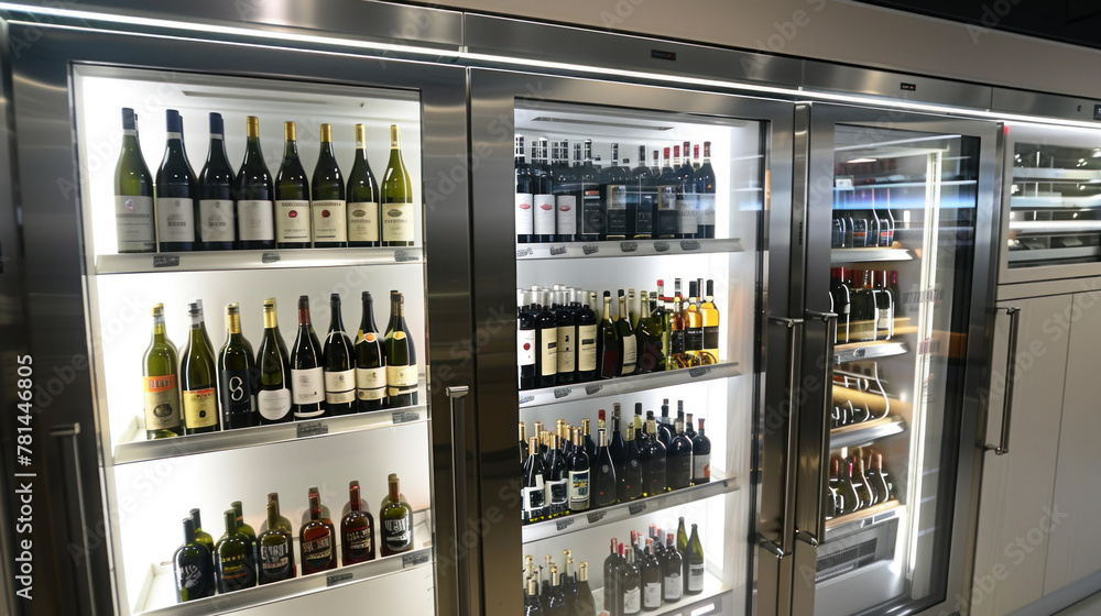 Modern wine refrigerator in supermarket