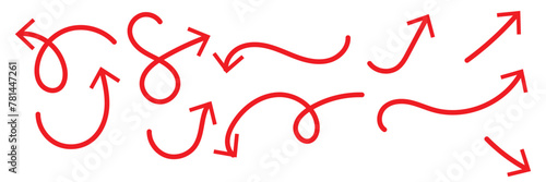 Hand drawn arrows doodle. Handmade sketch symbols set direction mark on a white background. vector illustration graphic design elements.