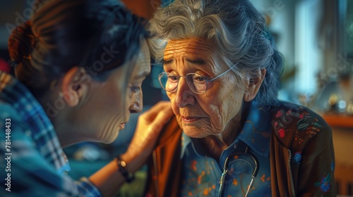 Tender Moment Between Elderly Mother and Adult Daughter