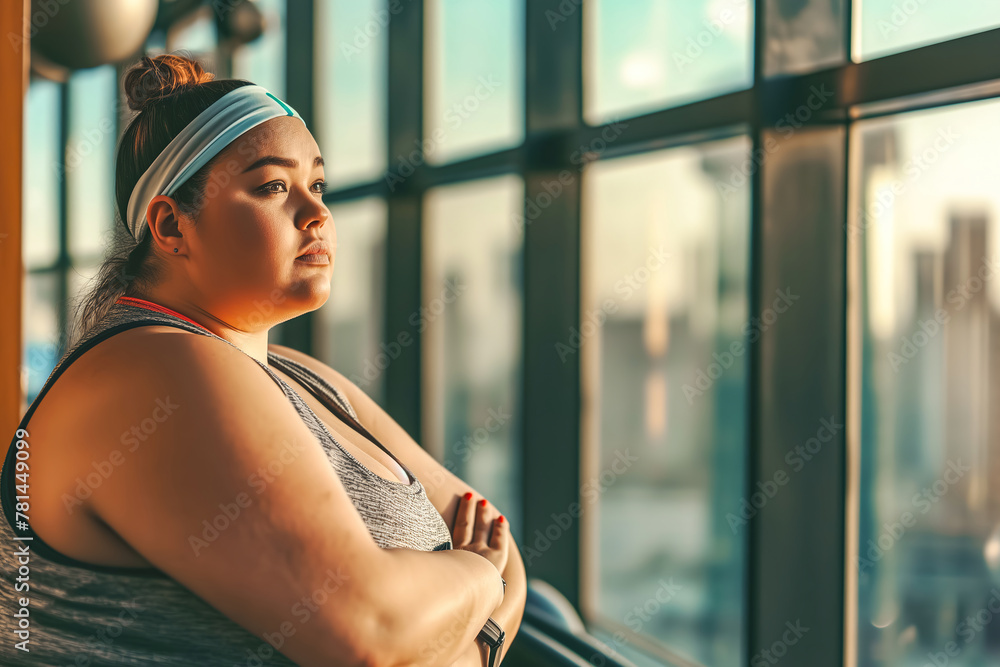 A young fat woman is exercising in the gym A young fat woman is exercising in the gym