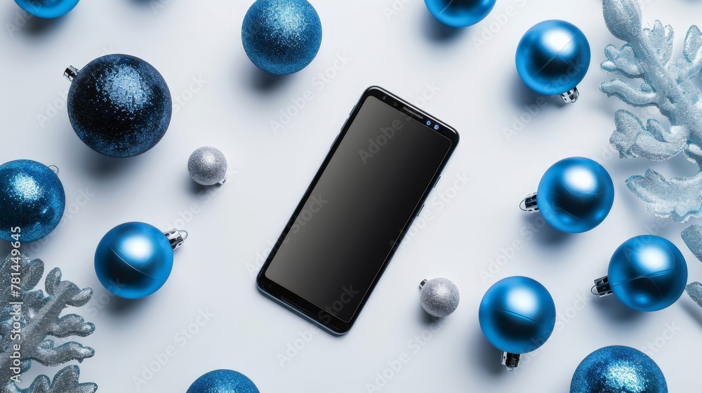 Naklejka premium Cell phone among festive decorations