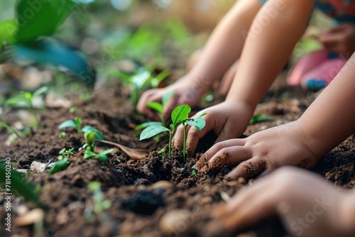 Children's hands planting seeds, symbolizing early education, symbolizing early education of student,Ai generated