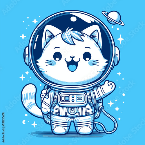 Starry Blue Space Journey with Astronaut Cat