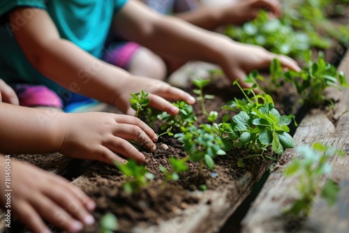 Children's hands planting seeds, symbolizing early education, symbolizing early education of student,Ai generated