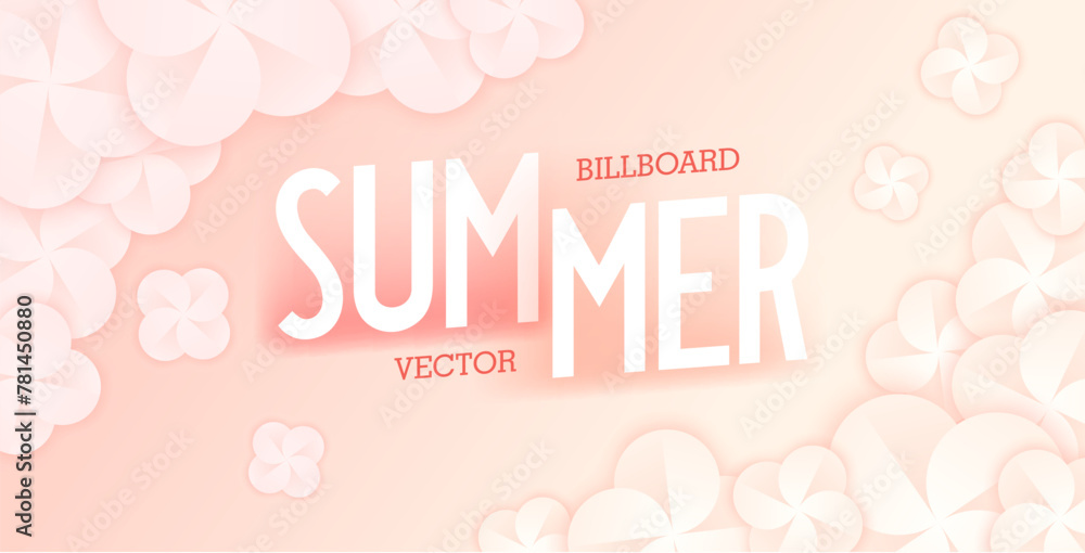 Bright colorful summer billboard. Floral arrangement of round stylized Y2K brutalism elements. Vector template