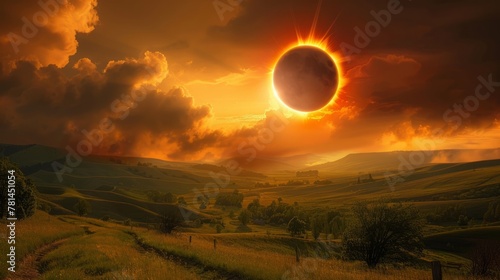 America's Heartland Eclipsed: Surreal Light Bathes Rolling Hills & Meadows