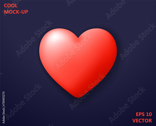 Funny toy red heart in modern volumetric graphics style. Realistic 3d icon design. Vector template